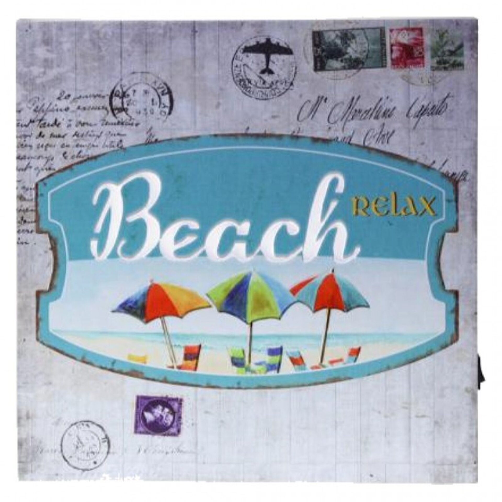Cuadro Beach Relax correos, iluminado, estilo vintage - 1