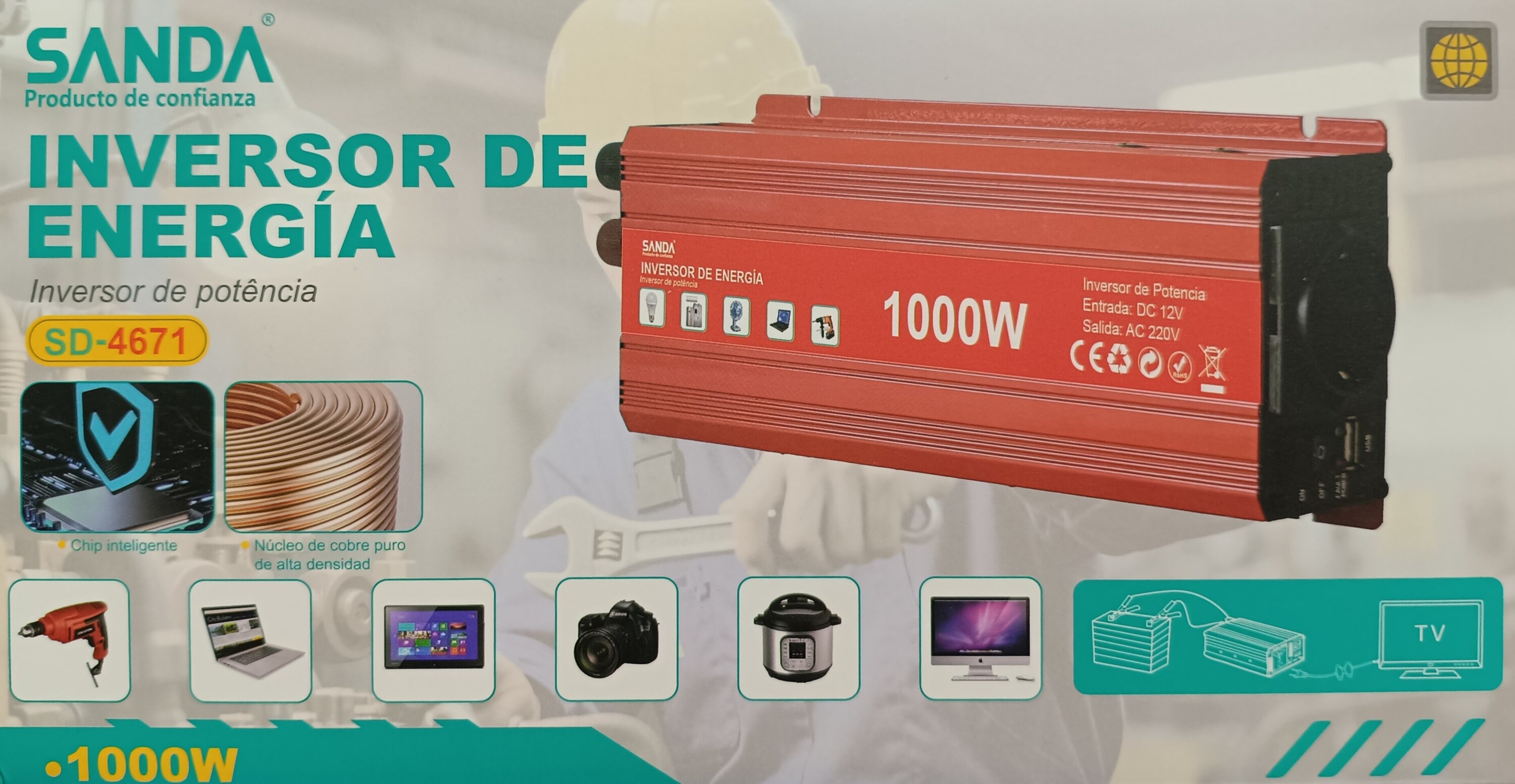 Inversor voltaje 1000 W, 12V a 230V - 1