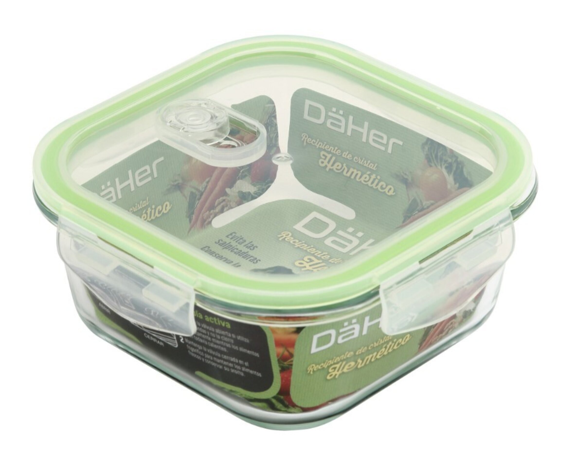 Recipiente hermético de cristal con válvula activa 800ml, cuadrado - 1