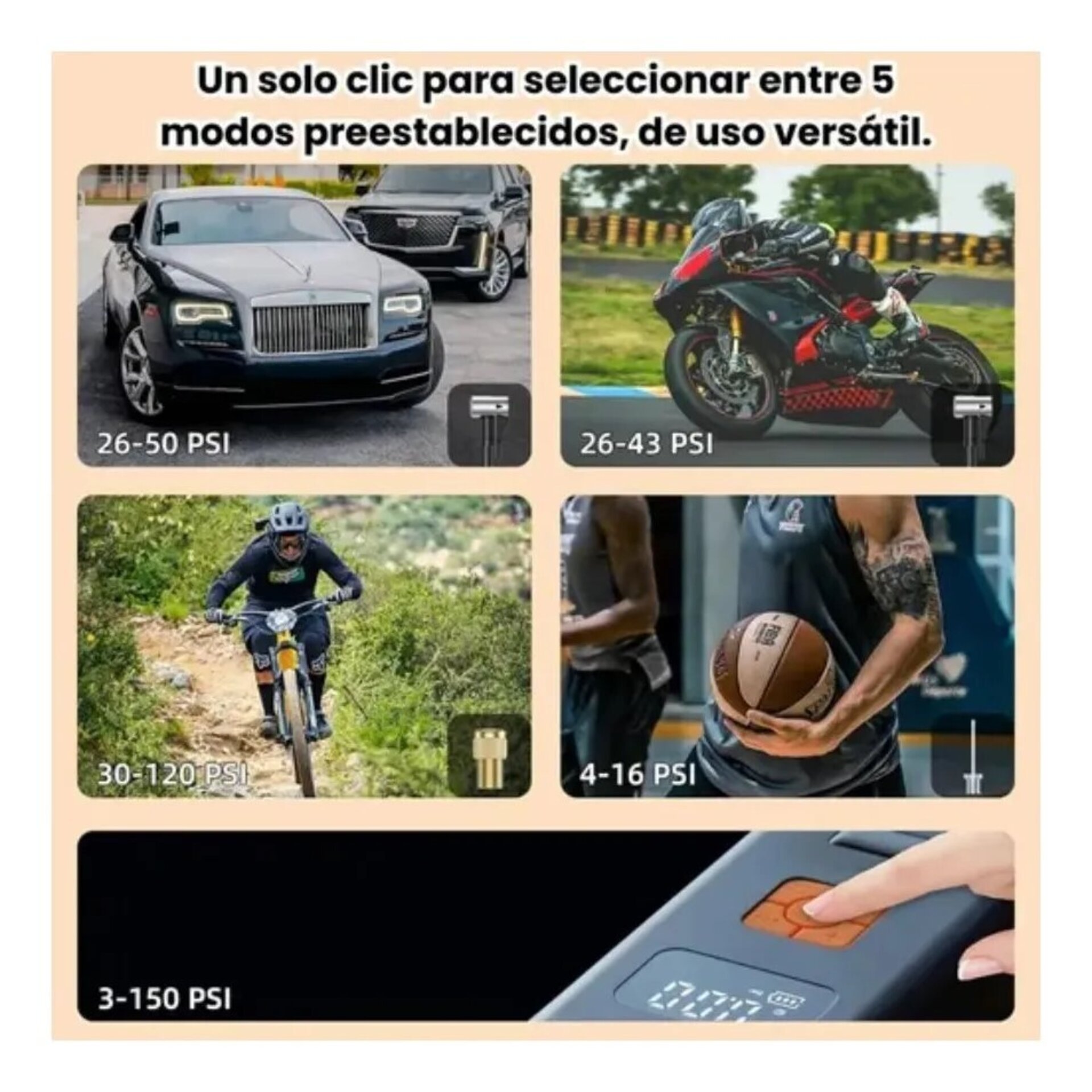 Compresor aire portatil con bateria, inflado neumaticos, vehiculos, bicis, etc. - 3