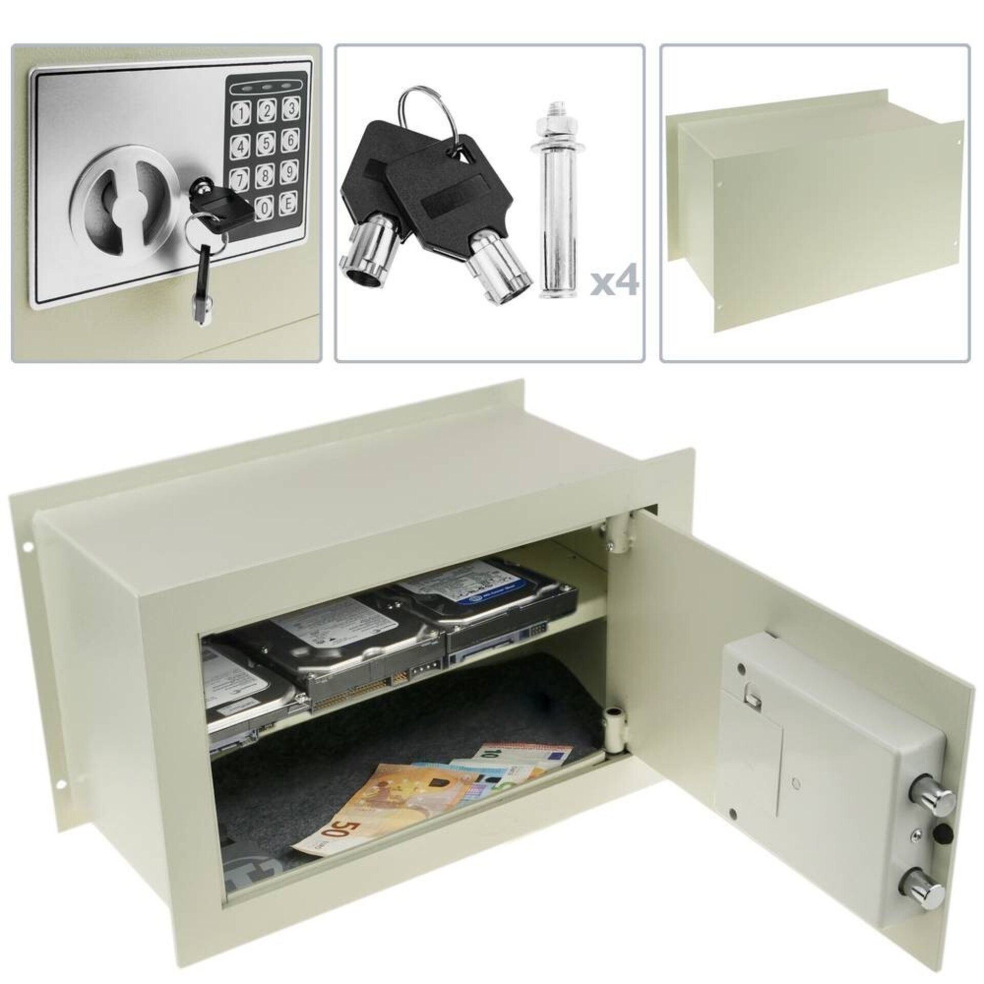 Caja fuerte seguridad, codigo electronico, llave, empotrable - 3