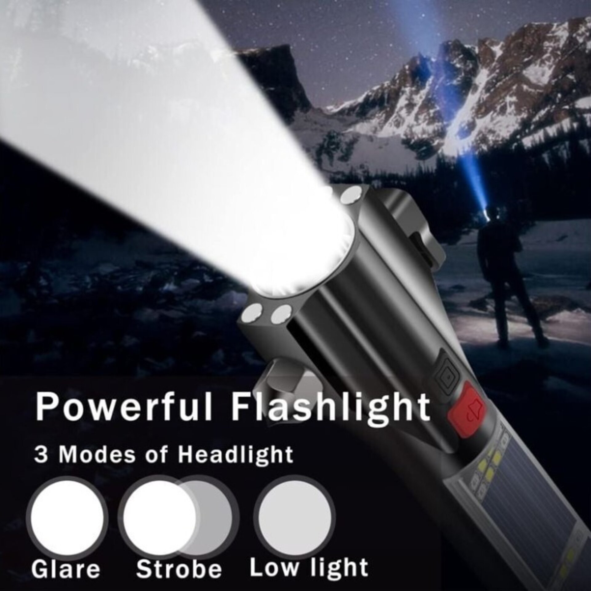 Linterna Solar, power bank, martillo y corte emergencia cinturon de vehiculo. - 5