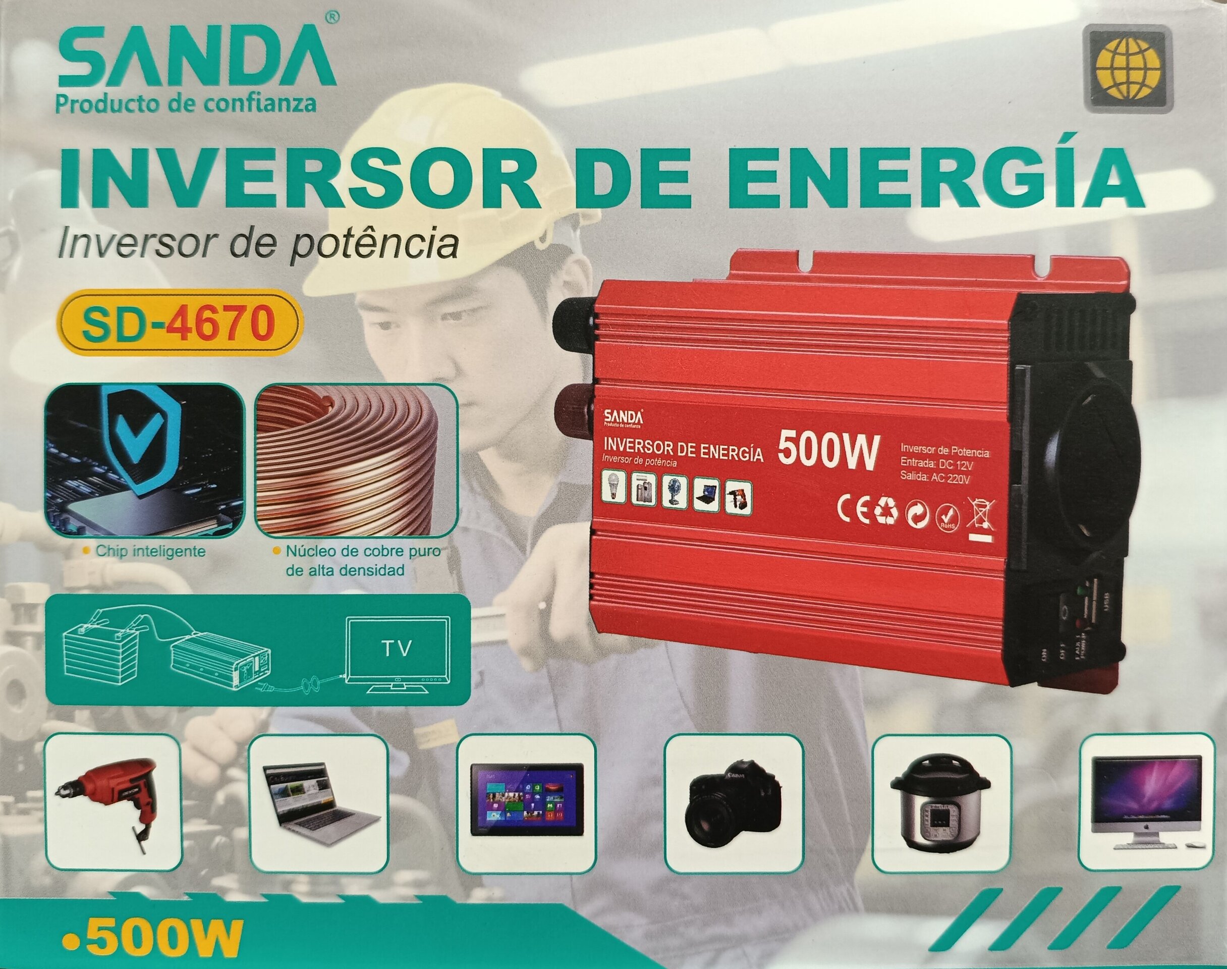 Inversor voltaje 500 W, 12V a 230V - 1