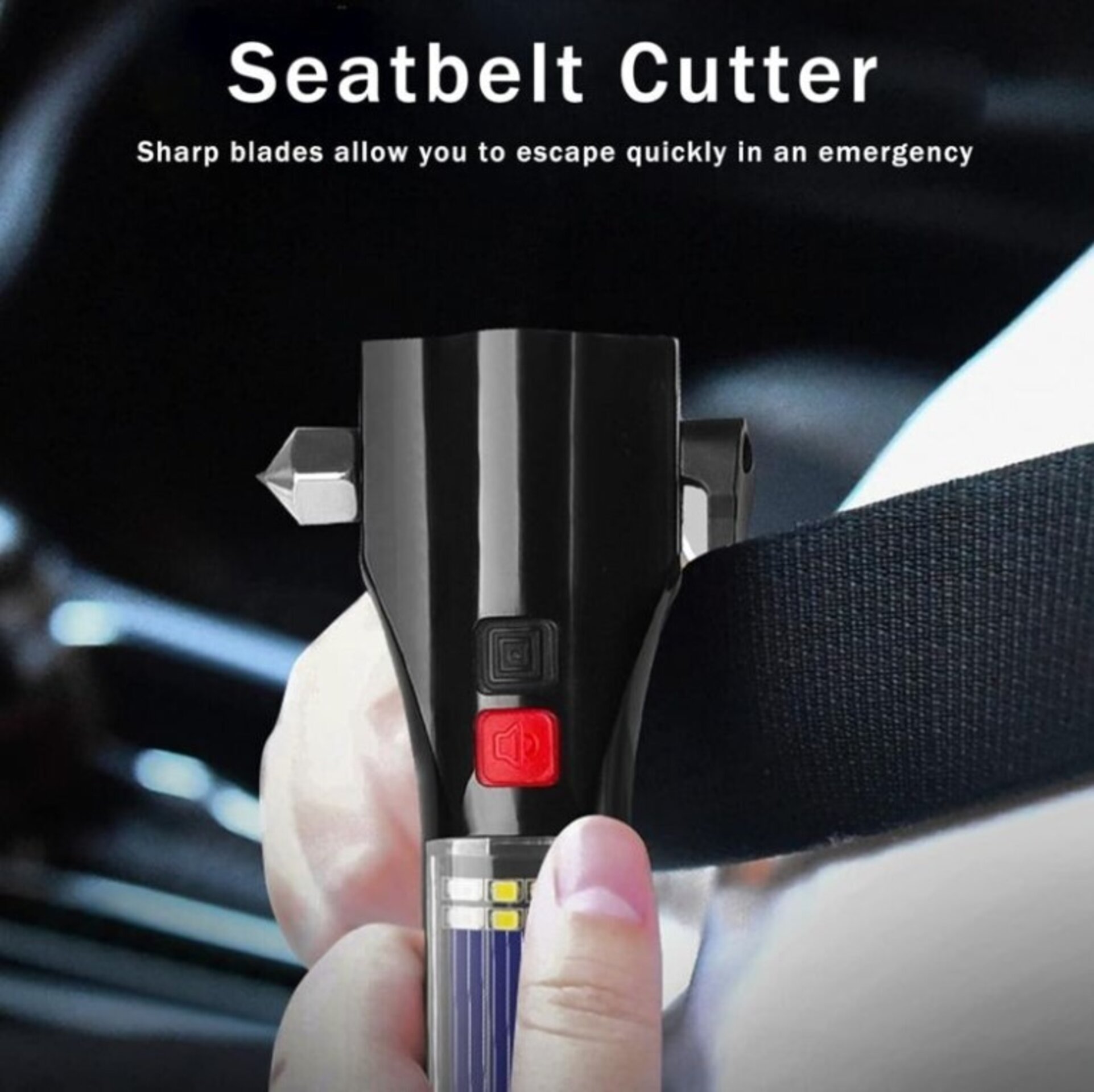 Linterna Solar, power bank, martillo y corte emergencia cinturon de vehiculo. - 2