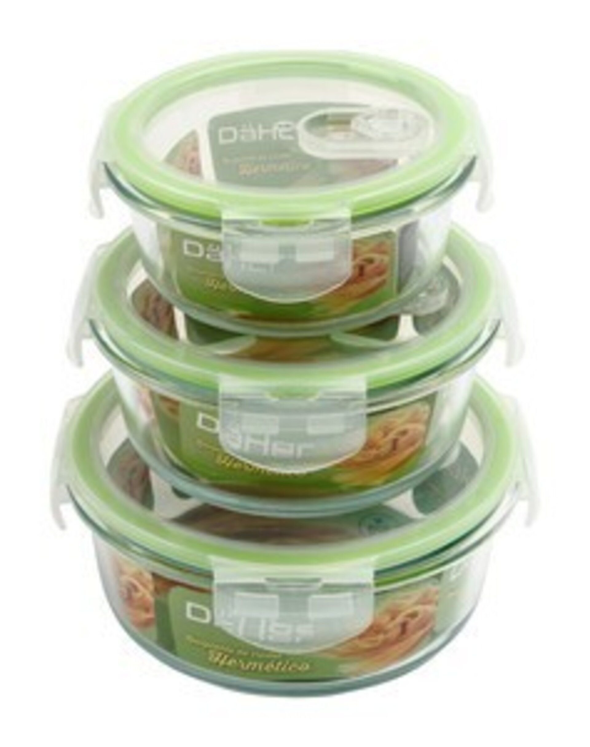 Recipiente redondo de cristal con válvula activa, pack de 3 unidades - 1