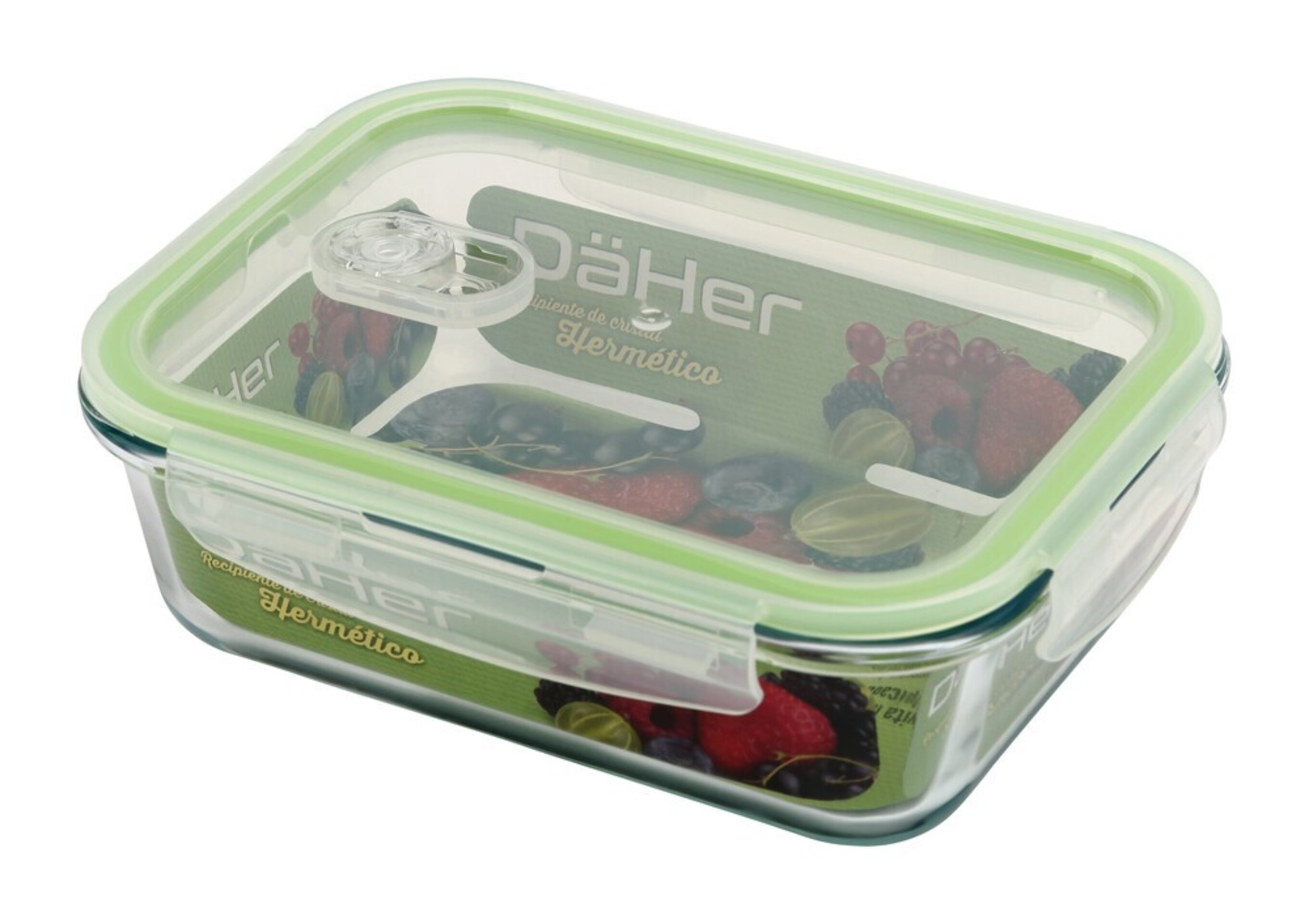 Recipiente hermético de cristal con válvula activa 1000ml, rectangular - 1